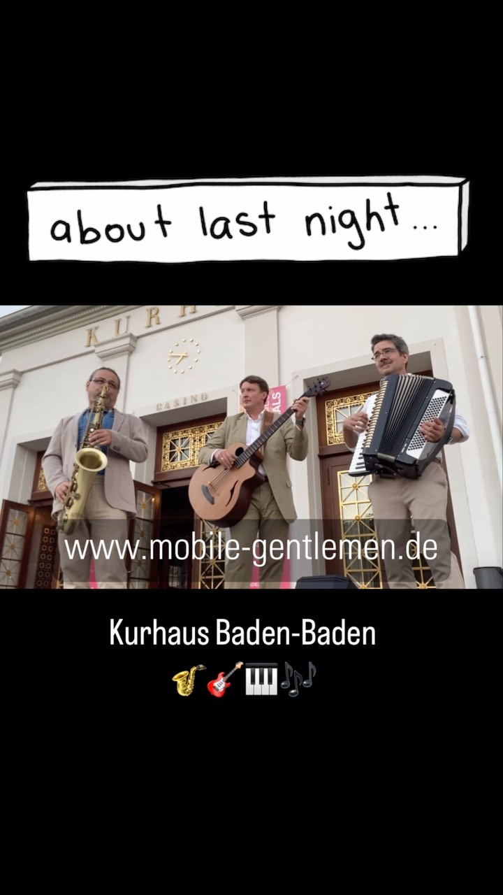Entspannter Mobile Gentlemen Gig gestern im Kurhaus in Baden-Baden.
Vielen Dank an @mo67_marcos 👍
#EventMusic #LiveMusic #LiveBand #EventBand #UnpluggedBand #MobileTrio #MobileBand #Swing #Saxophon #Baden-Baden #Karlsruhe #Heidelberg #Pforzheim #Mannheim